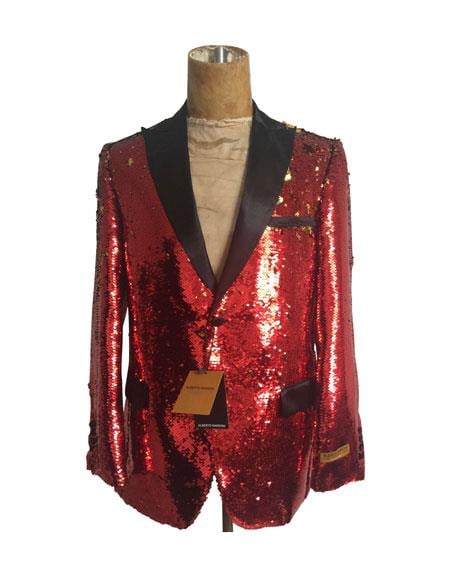 Sequin Tuxedo - Mens Blazer - Red Dinner Jacket - One Button Shiny Tuxedo Jacket