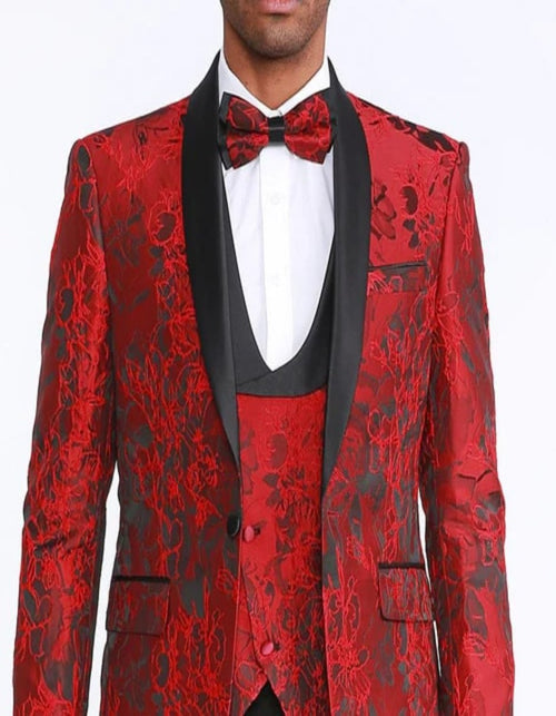 Red Tuxedo with Floral Pattern Four Piece Set - Wedding - Prom 2026