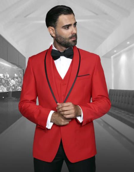 Men's Black Trim Lapel Two toned Red Fashion Tux by Statement Suits Clothing Confidence