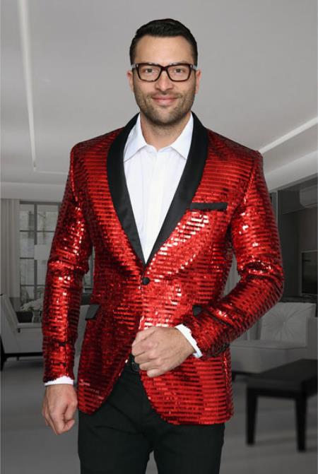 Sequin Tuxedo - Mens Blazer - Red Dinner Jacket - Paisley Shiny Tuxedo Jacket