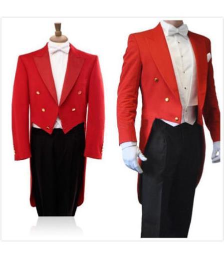 3 Piece Formal Wedding Tuxedo Red/Black Tail Tux Tailcoat with suit with tails - Red