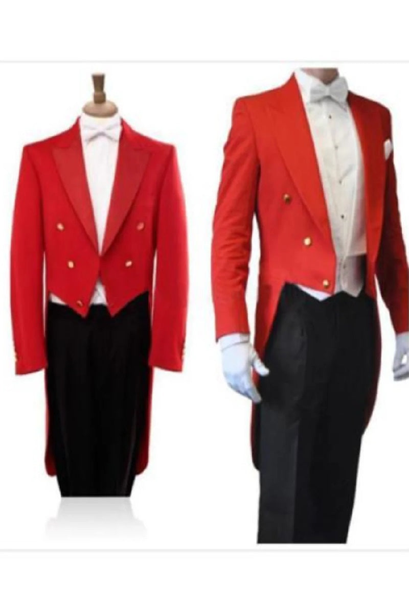 3 Piece Formal Wedding Tuxedo Red/Black Tail Tux Tailcoat with suit with tails - Red - 38 Short Jacket+32 Waist Adjustable 28to34)(Height: 5 4 to5 7 )(Neck  15-16.5)S-M)