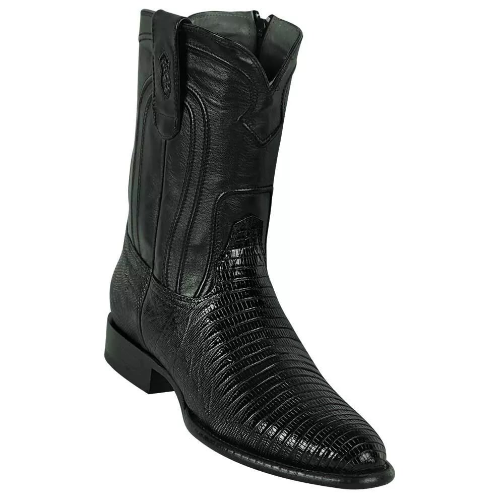 Los Altos Men's Genuine Lizard Teju Skin Zipper Black Roper Toe Boot - 8