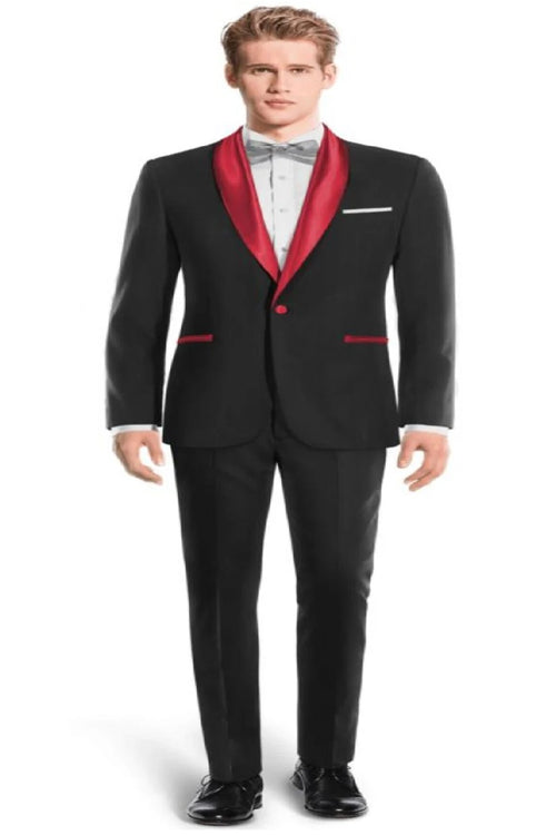 Men's Black And Red Two Toned Tuxedo Suit - Red Tuxedo