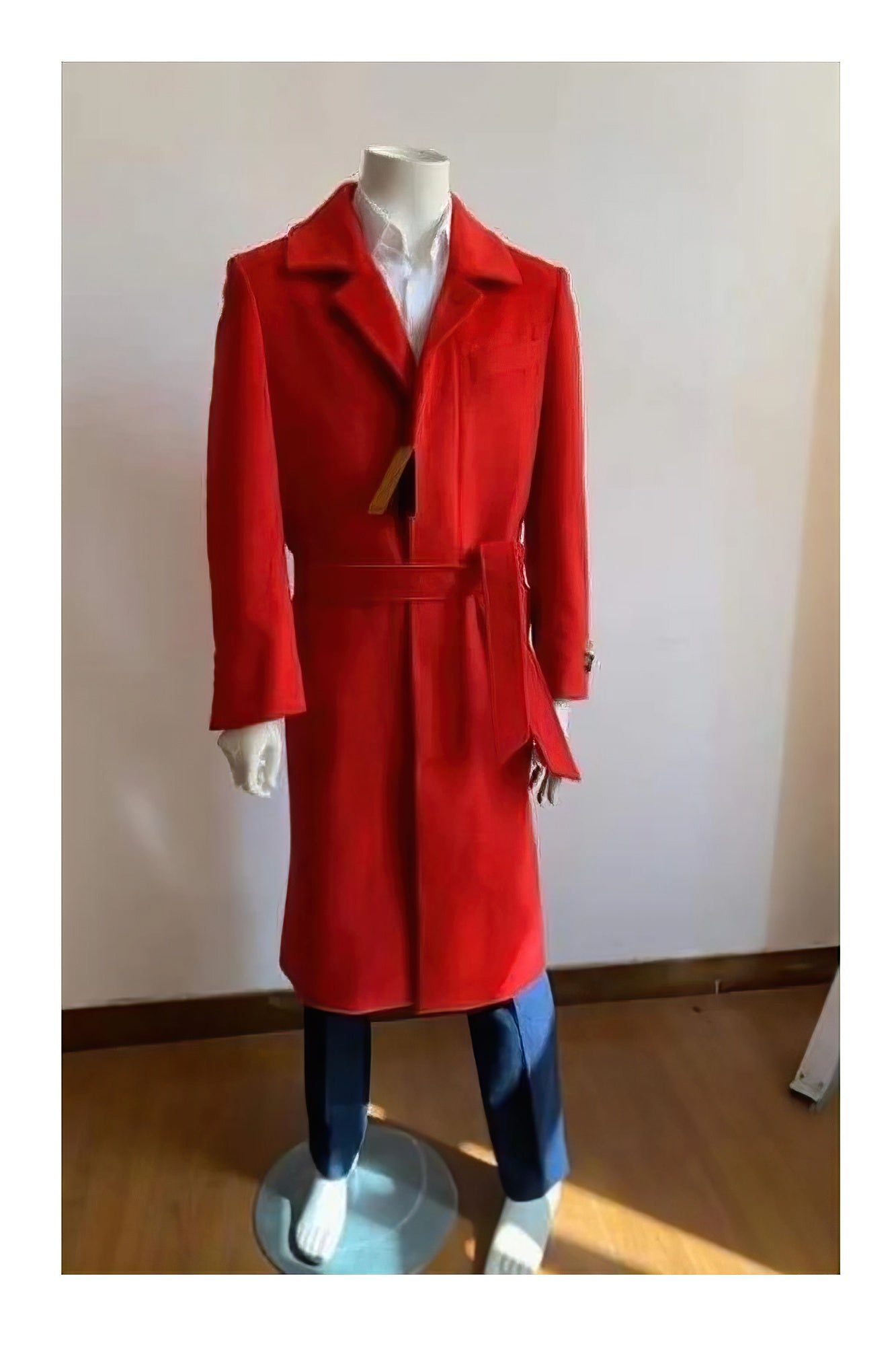 Red Trench Coat - Long Red Coat - Mens Red Peacoat - Mens  Overcoat - Wool Fabric - Coat Size 38