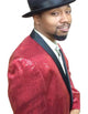 Sequin Button Closure Tuxedo - Mens Blazer - Red Dinner Jacket - Shiny Tuxedo Jacket