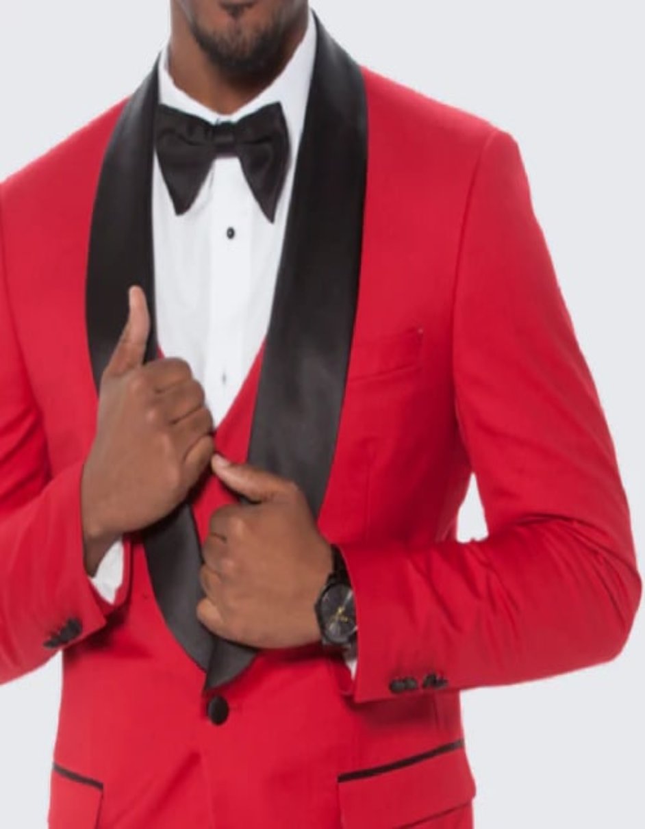 Red Tuxedo Slim Fit with Large Shawl Lapel by Stacy Adams - Wedding - Prom 2025 - Coat Size 38