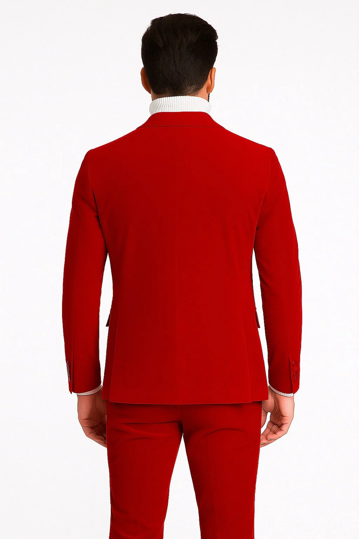 Mens Slim Fit Red Velvet Double Breasted Suits with Peak Lapel Formal Tuxedo Style - New Arrival