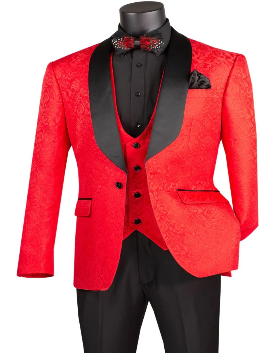 Nico Red Vinci One Button Three Piece Set Shawl Tuxedo