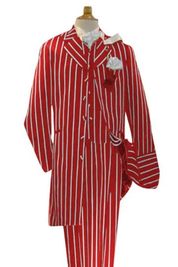 Red and White Pinstripe Zoot Suit - Gangster 1920s Pinstripe Suit - Mens  Fashion Suit - 38 Short Jacket+32 Waist Adjustable 28to34)(Height: 5 4 to5 7 )(Neck  15-16.5)S-M)