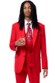 Cheap Priced Suit - Mens Vested Peak Lapel Prom 2025 & Wedding  Red Suit With Double Breasted Vest