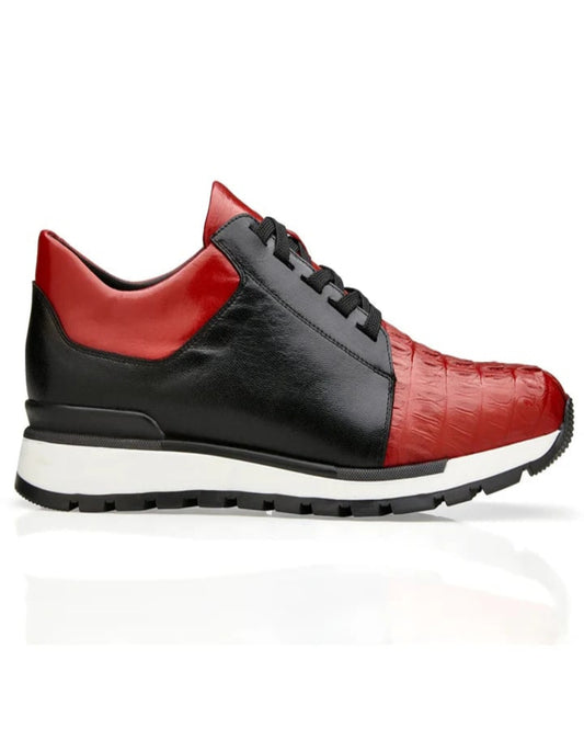 Men's Belvedere Titan Calf & Crocodile Black and Red Sneaker