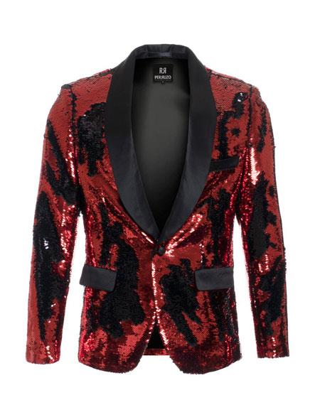 Sequin Tuxedo - Mens Blazer - Red Dinner Jacket - Shiny Tuxedo Jacket