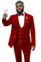 Cheap priced Suit  - Mens Modern Two Button Vested Peak Lapel Red Suit With Double Breasted Vest  & Gold Buttons