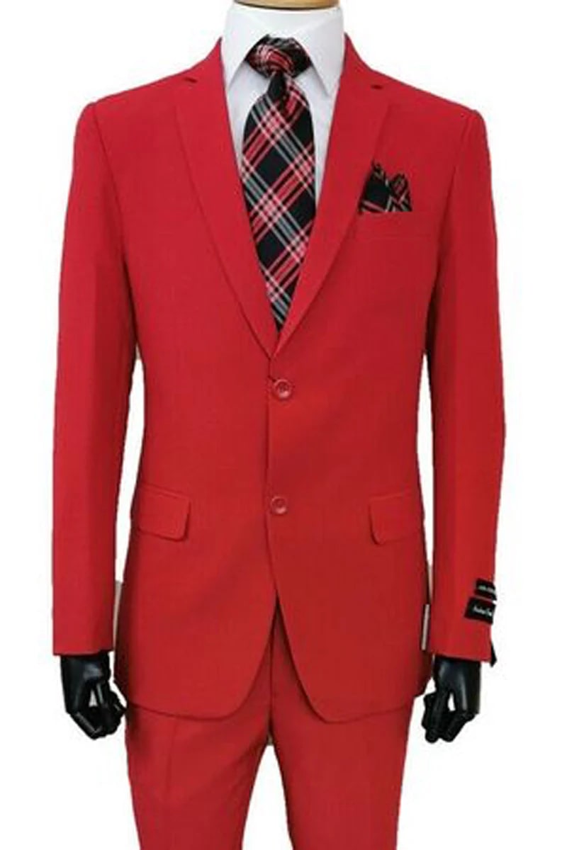 Mens 2 Button Polyester Fashion Suit in Red - 38 Short Jacket+32 Waist Adjustable 28to34)(Height: 5 4 to5 7 )(Neck  15-16.5)S-M)