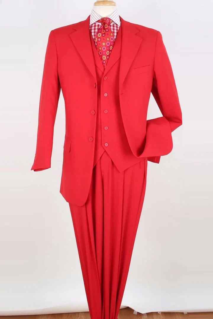 Cheap Priced Suit-  Mens Three Button Classic Fit Vested Red Suit - 38 Short Jacket+32 Waist Adjustable 28to34)(Height: 5 4 to5 7 )(Neck  15-16.5)S-M)