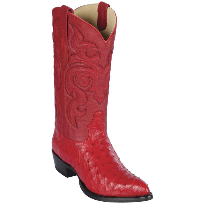 Los Altos Boots - Mens Dress Cowboy Boot - Low Priced Red Ostrich Cowboy Boots- in  Red - 6