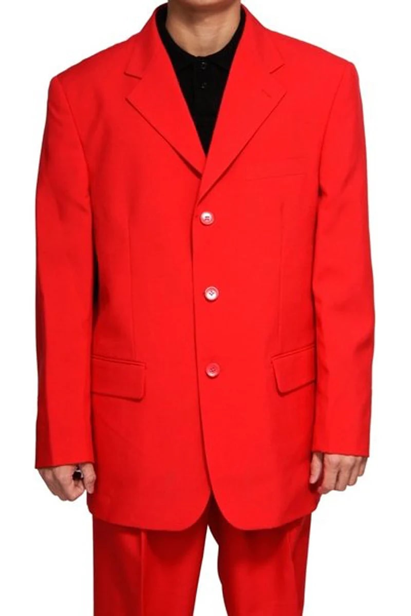 Mens 3 Button Polyester Fashion Suit in Red - 38 Short Jacket+32 Waist Adjustable 28to34)(Height: 5 4 to5 7 )(Neck  15-16.5)S-M)
