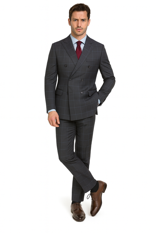 1920's Mens Vested Bold Gangster Vintage Plaid Suit With White Vest in Grey