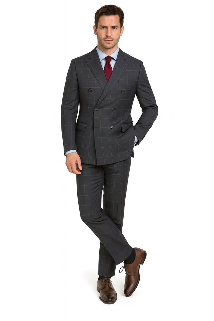 1920's Mens Vested Bold Gangster Vintage Plaid Suit With White Vest in Grey