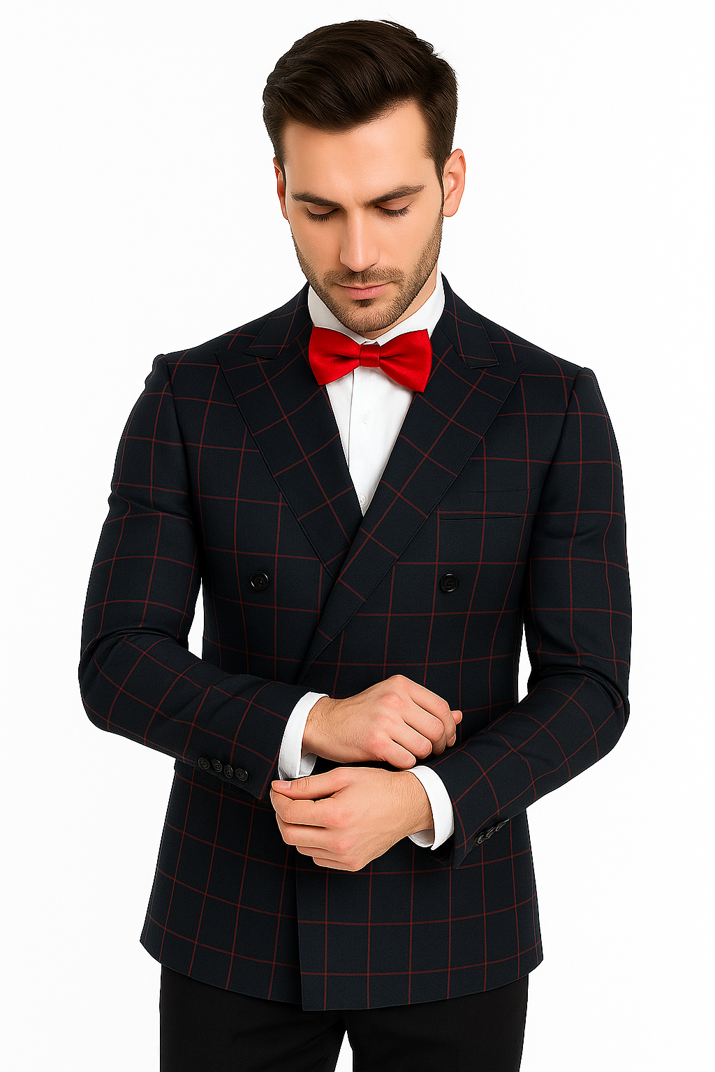 Double Breasted Suit in Black and Red Plaid Window Pane Suit - Gangster Suit 1920s Suit - 34 Short or Extra Small