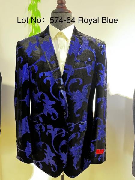 Retro Paris 1 Button Suits Mens Suit Royal Blue