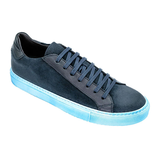 Men's Belvedere Rino Waxed Suede Dress Sneaker in Blue - Suede