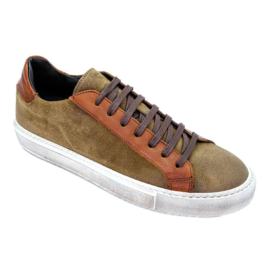 Men's Belvedere Rino Waxed Suede Dress Sneaker in Cognac - 8.5-M