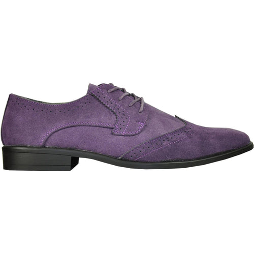 Bravo Mens Vegan Suede Wedding & Prom Wingtip Lace Up Dress Shoe in Purple
