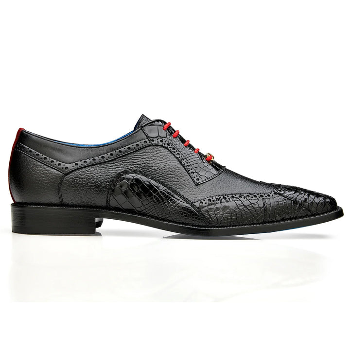 Men's Belvedere Roberto Calf & Alligator Wingtip Dress Shoe in Black - 9-M