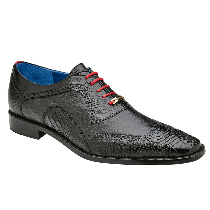 Men's Belvedere Roberto Calf & Alligator Wingtip Dress Shoe in Black - 9-M