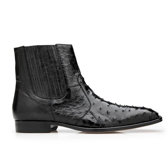 Men's Belvedere Roger Ostrich Quill Dress Boot in Black - 9-M