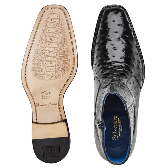 Men's Belvedere Roger Ostrich Quill Dress Boot in Black - 9-M