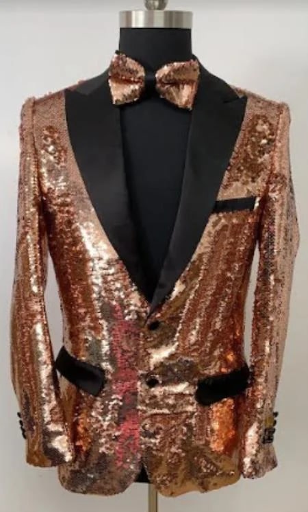 Sequin Tuxedo - Mens Blazer - Rose Gold Dinner Jacket - Single Breasted Shiny Tuxedo Jacket