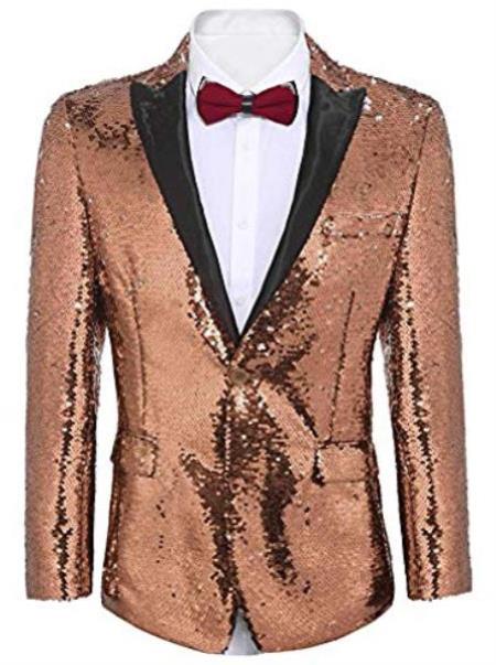 Sequin Tuxedo - Mens Blazer - Rose Gold Dinner Jacket - Peak Lapel Shiny Tuxedo Jacket