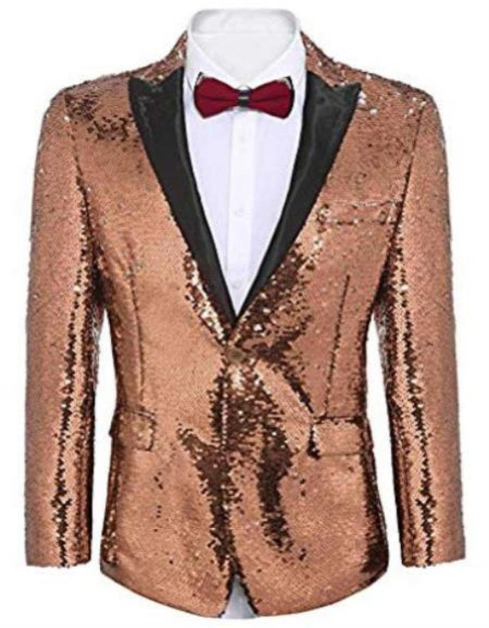 Sequin Tuxedo - Mens Blazer - Rose Gold Dinner Jacket - Peak Lapel Shiny Tuxedo Jacket