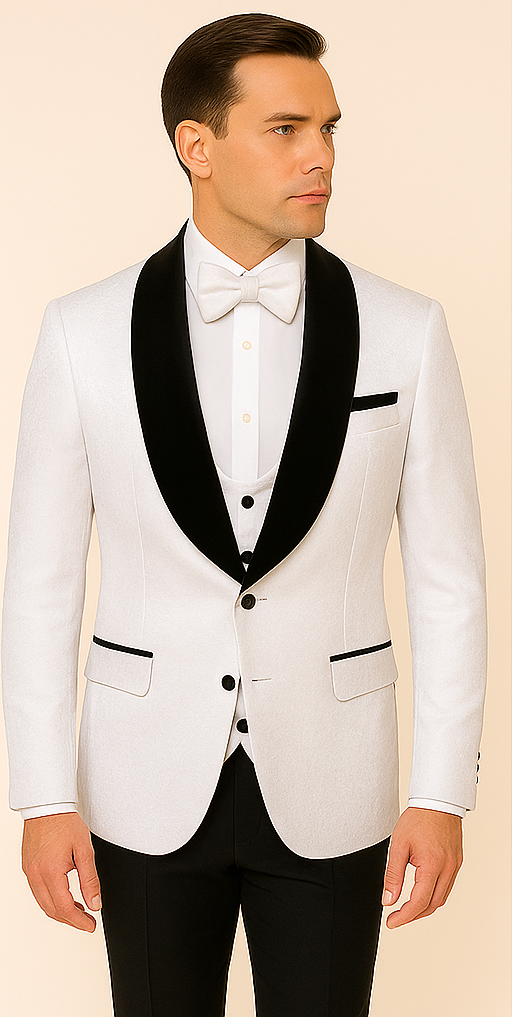 Rossi Man RM1444 â€“ Slim Fit Smoking Style 3-Piece Formal Tuxedo for Men - XS