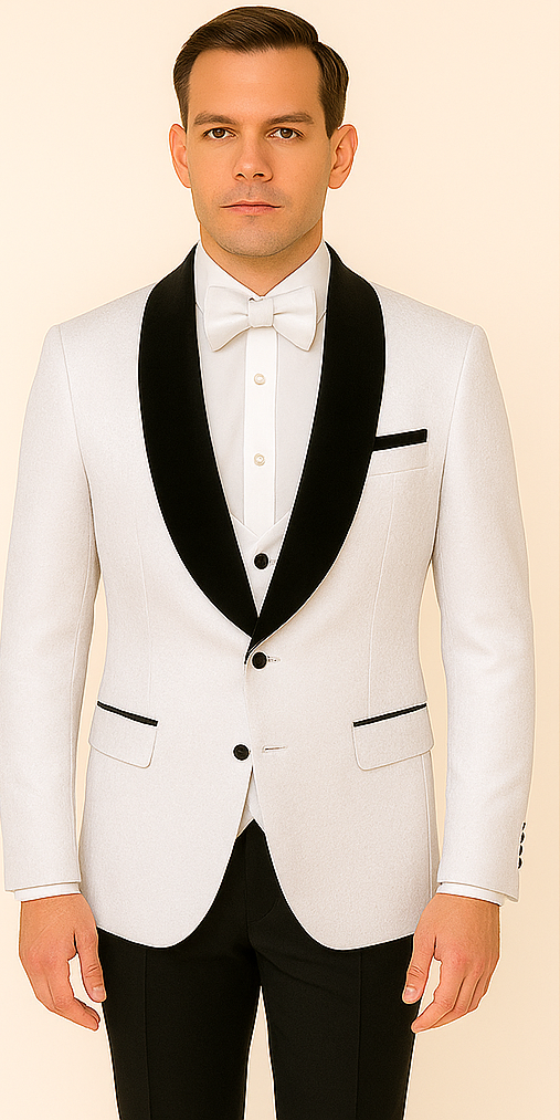 Rossi Man RM1444 â€“ Slim Fit Smoking Style 3-Piece Formal Tuxedo for Men - XS