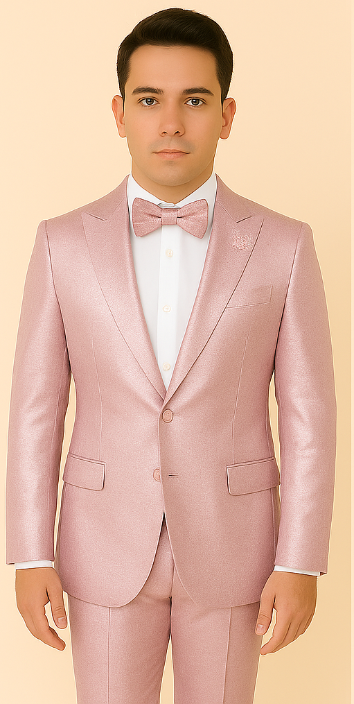 Rossi Man LEO RM1641 â€“ Pink Shimmer Slim Fit 3-Piece Suit for Men - XS