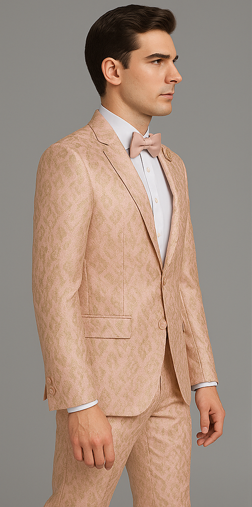 Rossi Man Leo RM1903 â€“ Pink & Gold Designer Tuxedo for Men | Stylish Formal Wear - XS
