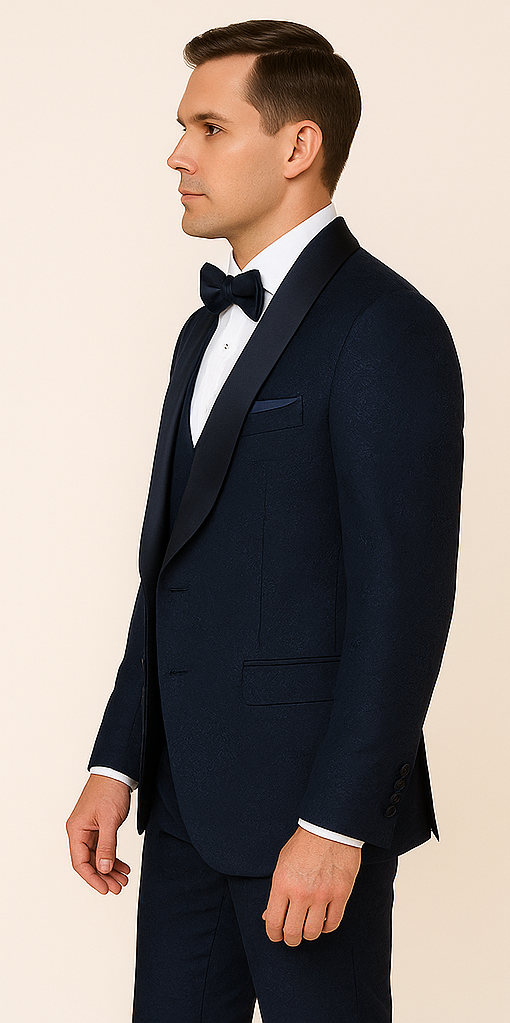 Rossi Man RM1252 â€“ Men's 3-Piece Smoking Style Tuxedo for Elegant Evenings - XS