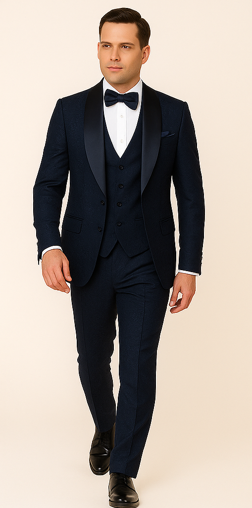Rossi Man RM1252 â€“ Men's 3-Piece Smoking Style Tuxedo for Elegant Evenings - XS