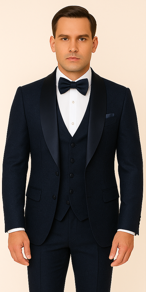 Rossi Man RM1252 â€“ Men's 3-Piece Smoking Style Tuxedo for Elegant Evenings - XS