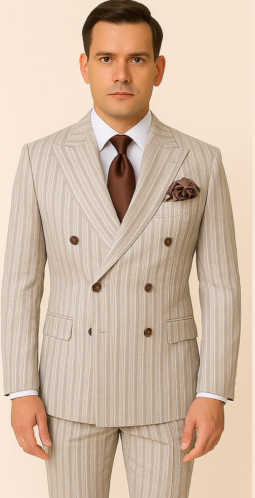 Milano Brown Pinstripe Double-Breasted Jacket and Flat Front Pants - 34R