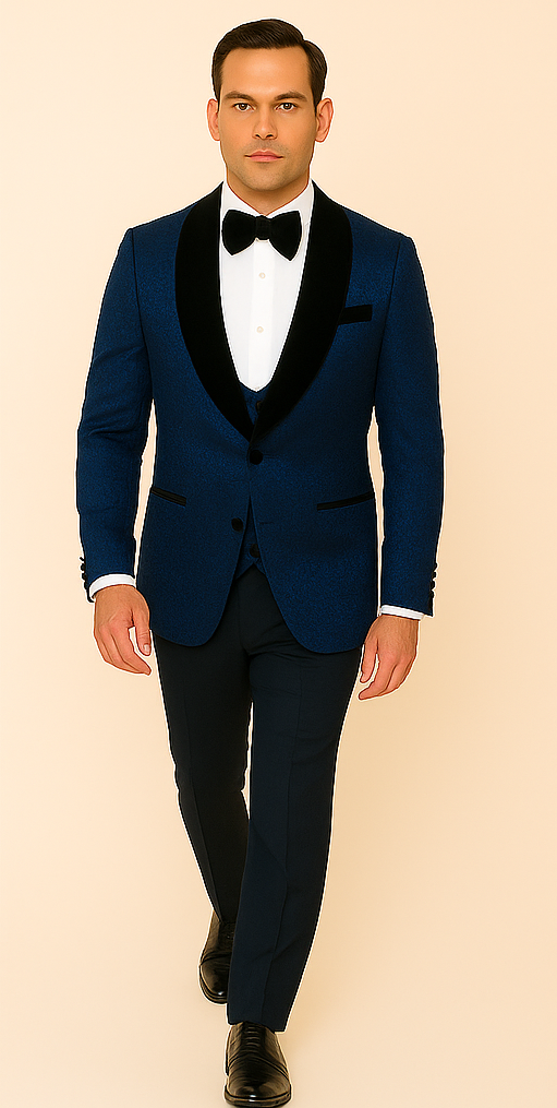 Rossi Man RM1483 – Slim Fit Smoking Style 3-Piece Tuxedo for Men - XS