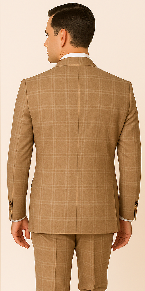 Tan Windowpane Double Breasted Jacket with Modern Flat Front Pants RM1797