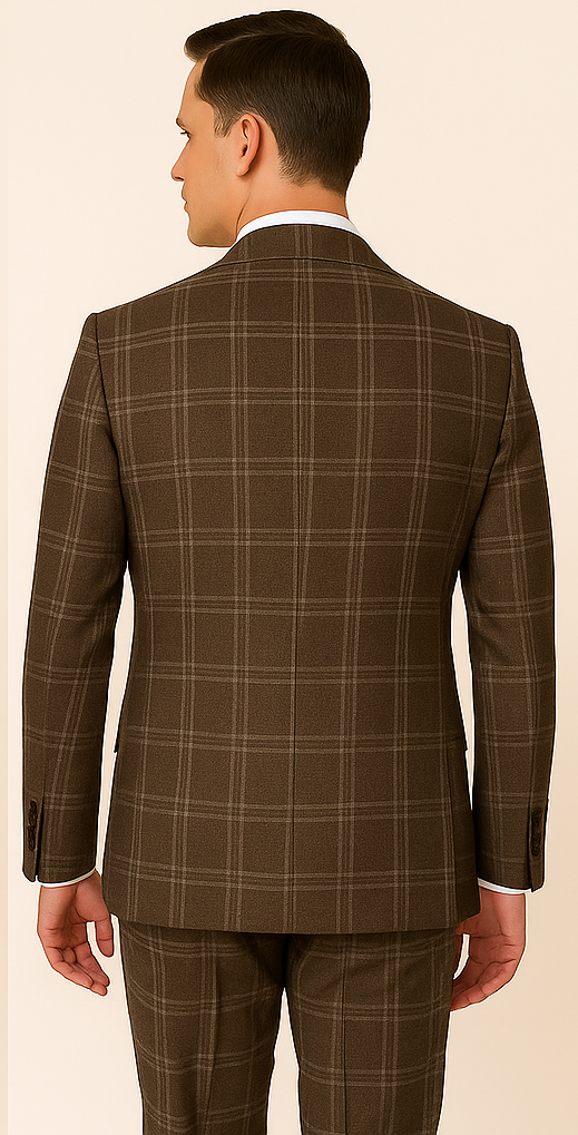 Brown Windowpane Double Breasted Jacket and Modern Flat Front Pants RM1798