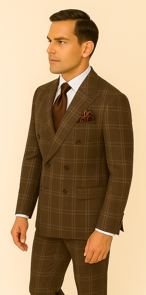 Brown Windowpane Double Breasted Jacket and Modern Flat Front Pants RM1798