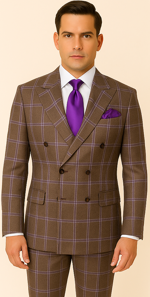 Rossi Man Milano Collection Purple Windowpane Double-Breasted Suit RM1846