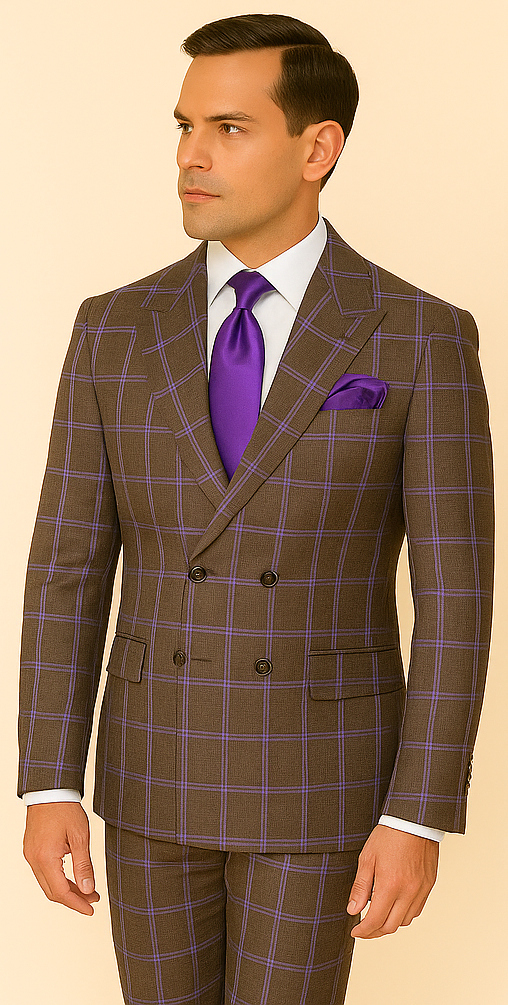 Rossi Man Milano Collection Purple Windowpane Double-Breasted Suit RM1846